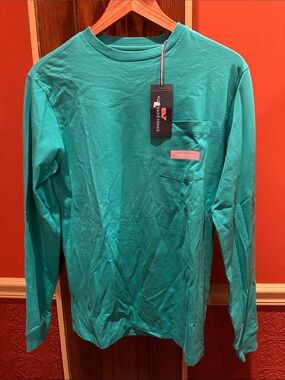 Vineyard Vines Teal Long-Sleeve Pocket Tee Kentucky Derby Caribe New with tag,XS